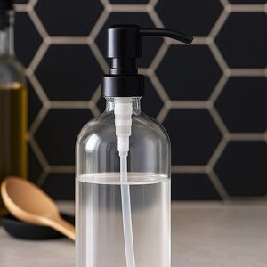 SET OF 2: 16 OZ. GLASS SOAP DISPENSER W/ METAL PUMP (CLEAR GLASS/BLACK P…